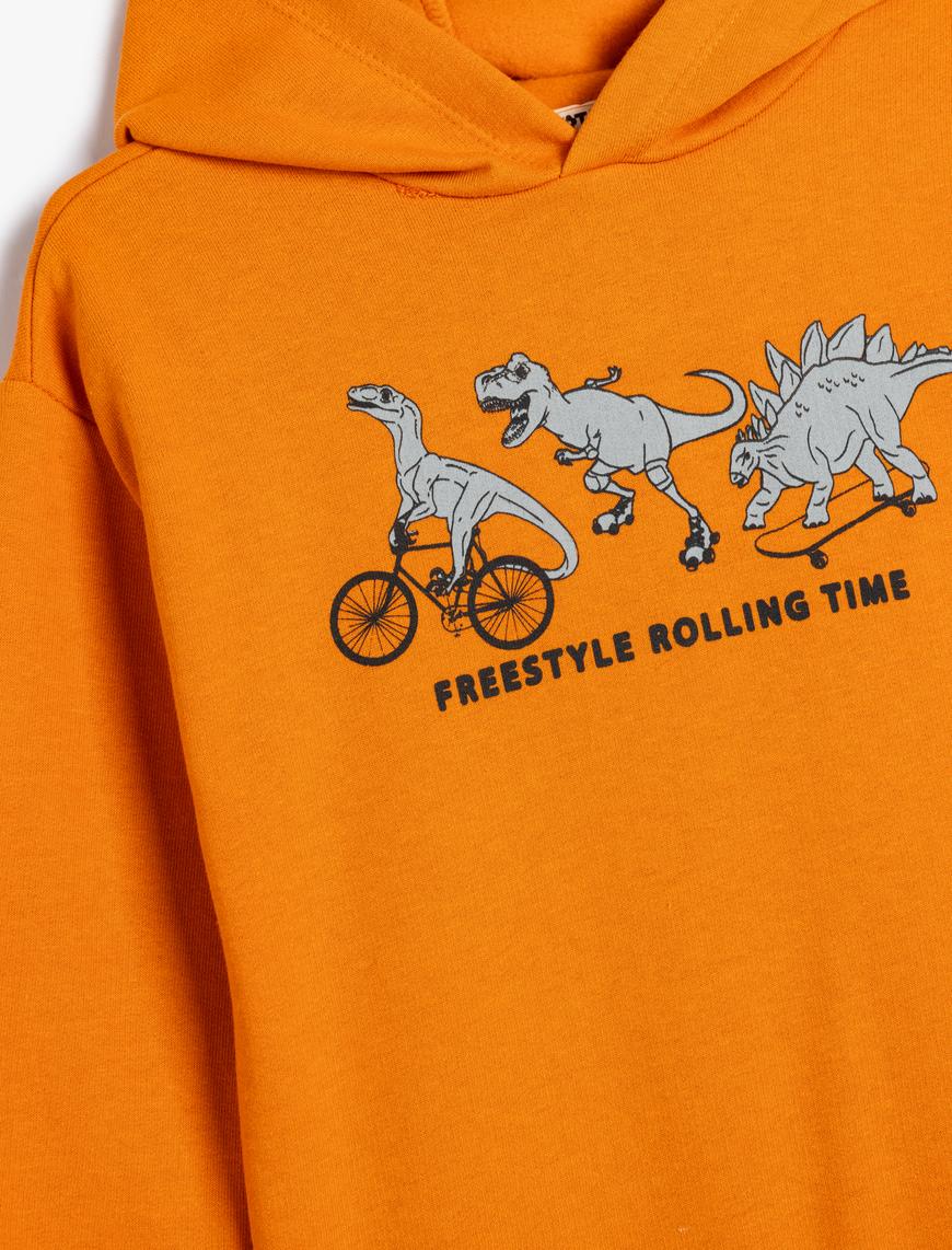  Erkek Çocuk Kapşonlu Dinozor Baskılı Uzun Kollu Sweatshirt