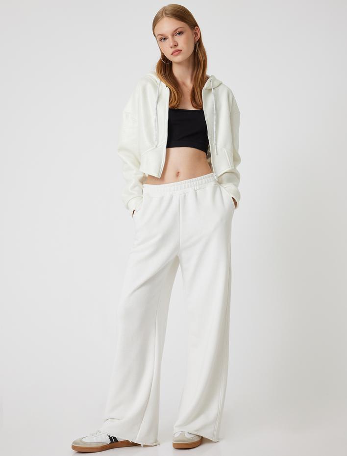  Şardonlu Crop Sweatshirt Kapüşonlu Fermuarlı Korse Görünümlü