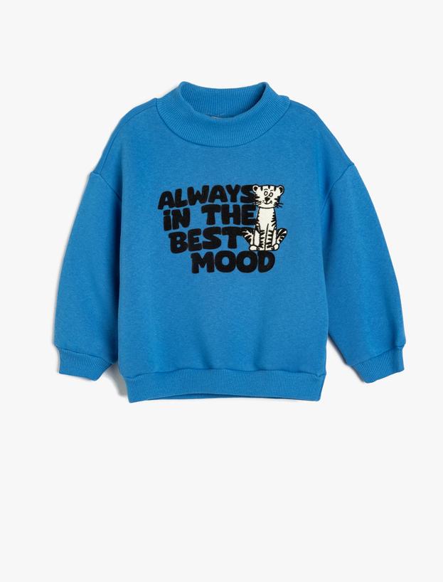 Sweatshirt Yarım Balıkçı Yaka Slogan Baskılı Uzun Kollu_0