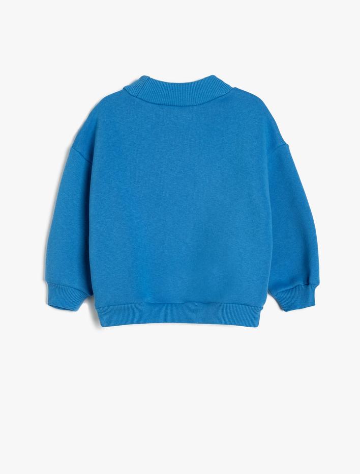 Erkek Bebek Sweatshirt Yarım Balıkçı Yaka Slogan Baskılı Uzun Kollu Şardonlu