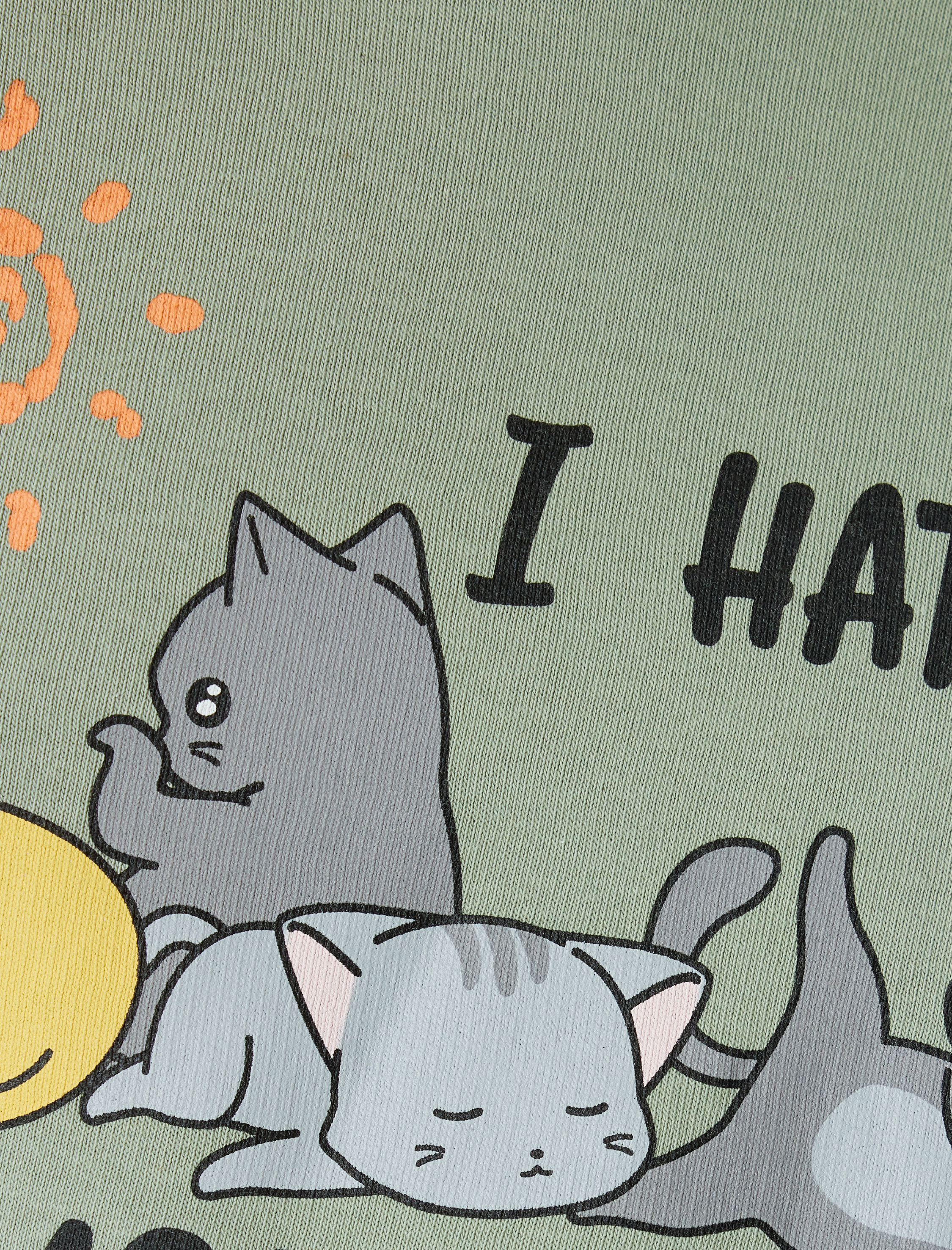   Şardonlu Oversize Crop Sweatshirt Kapüşonlu Kedi Baskılı