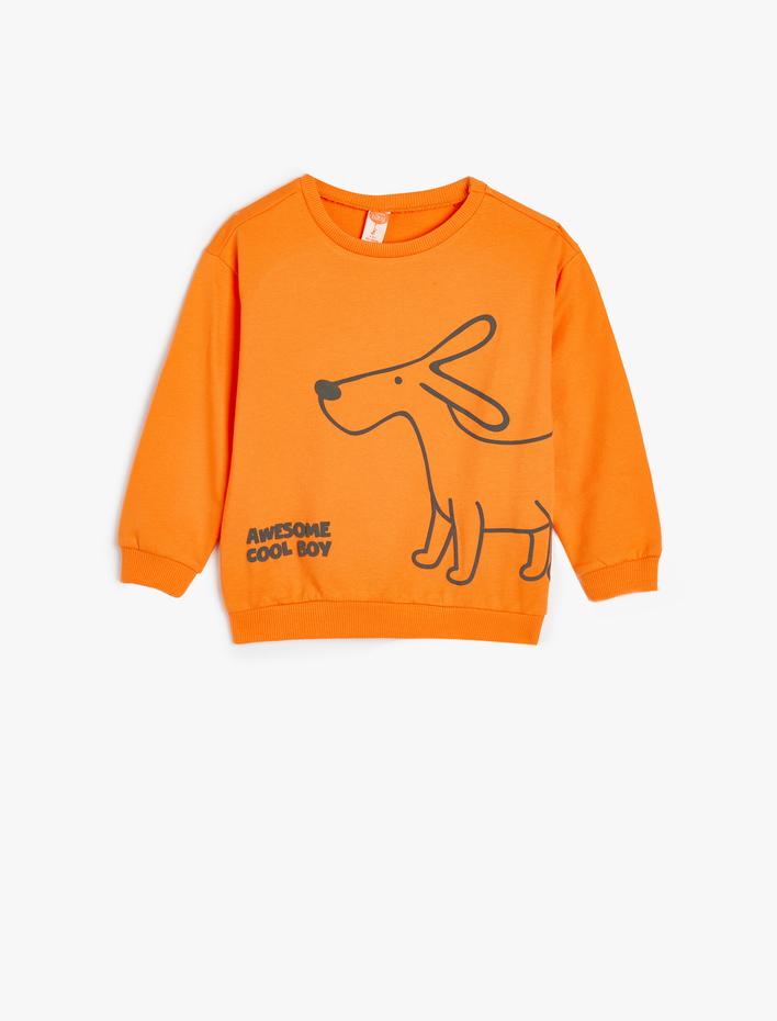 Erkek Bebek Sweatshirt Bisiklet Yaka Köpek Baskılı Uzun Kollu