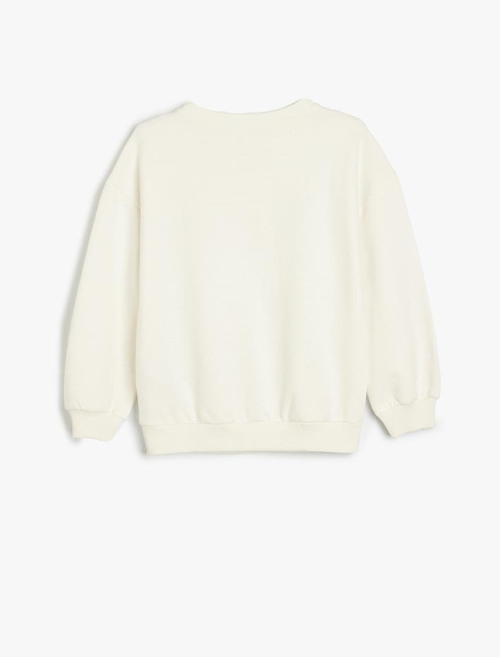 Kız Çocuk Sweatshirt Unicorn Baskılı Bisiklet Yaka Uzun Kollu Şardonlu