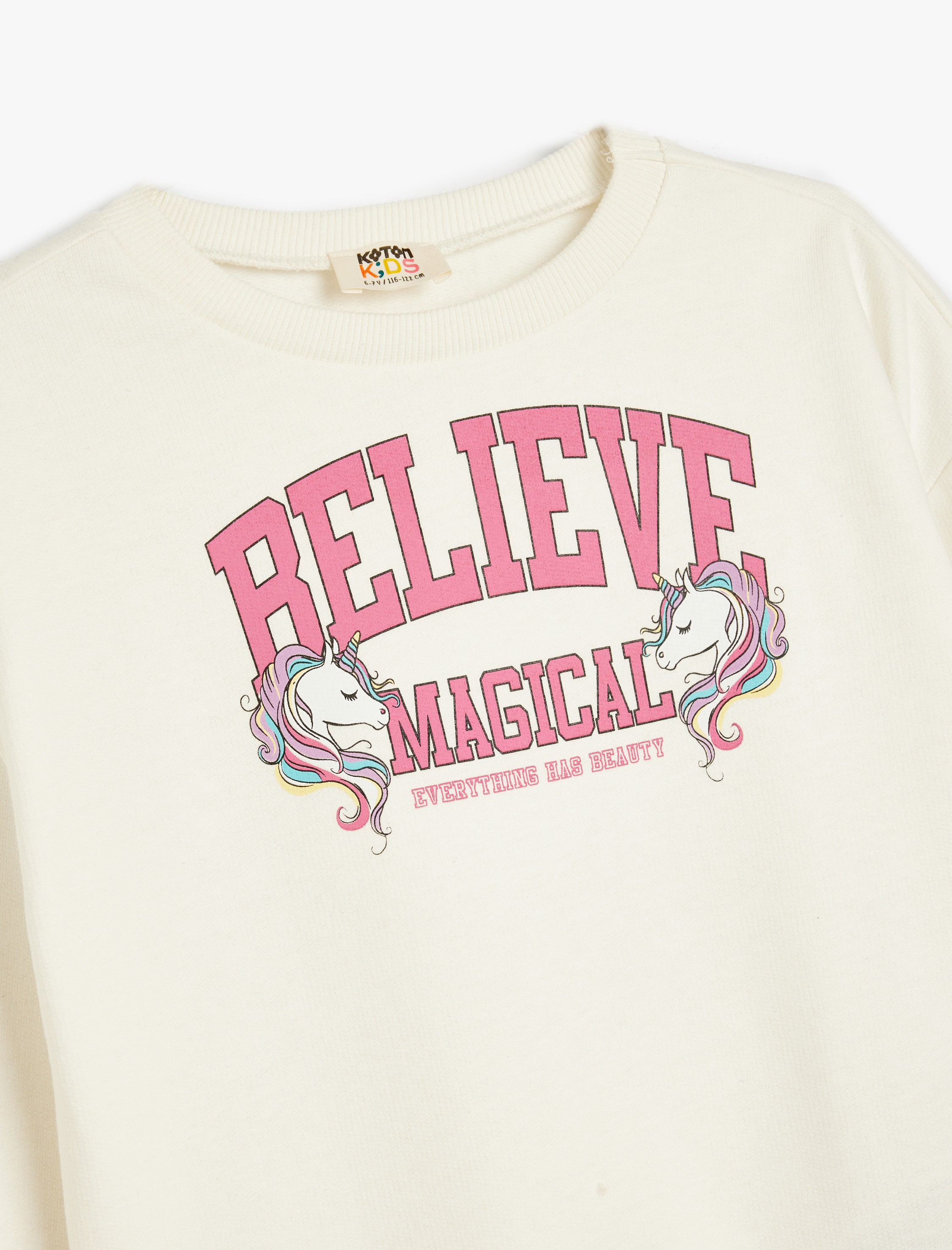  Kız Çocuk Sweatshirt Unicorn Baskılı Bisiklet Yaka Uzun Kollu Şardonlu