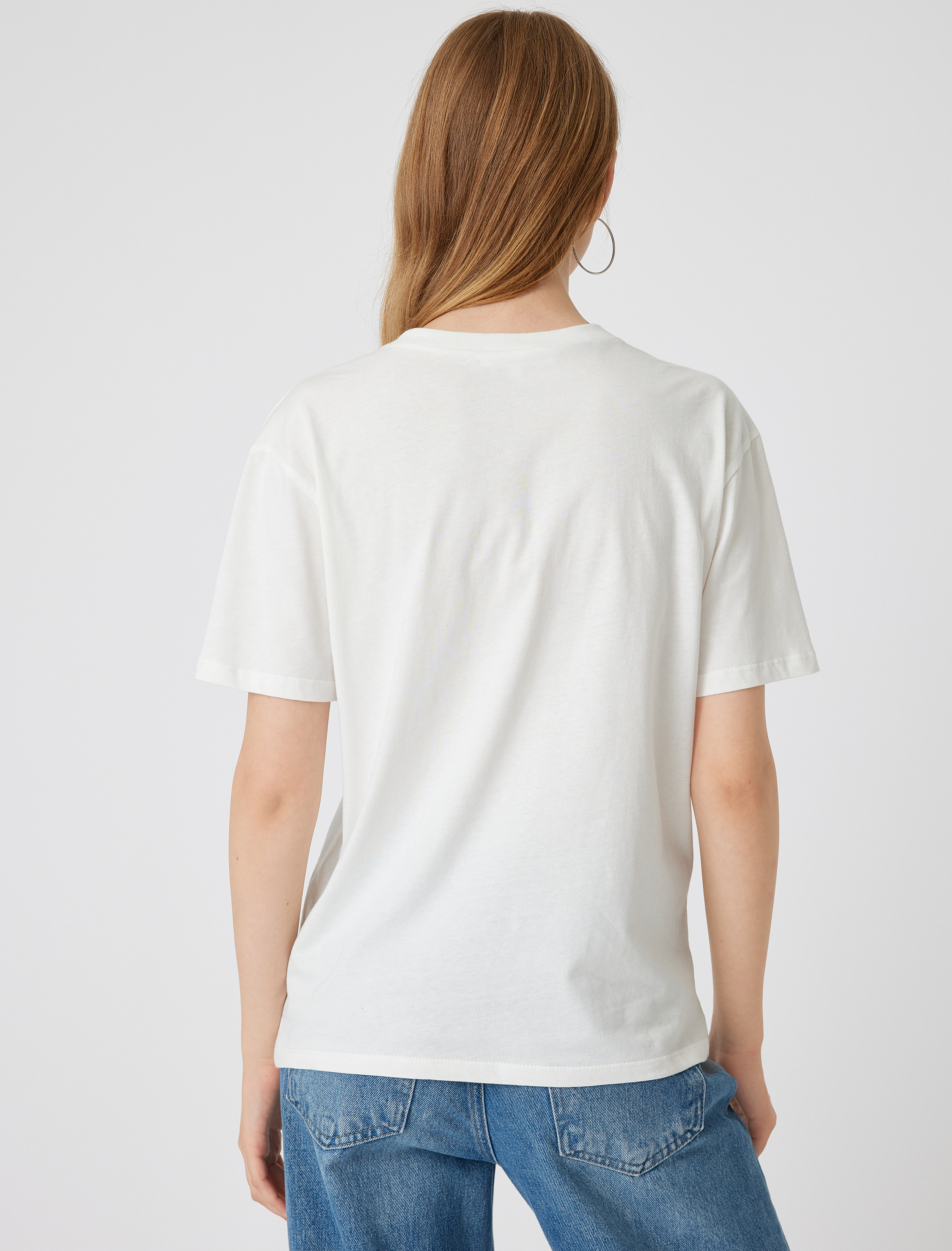   Oversize Fiyonk Baskılı Tişört Bisiklet Yaka Kısa Kollu