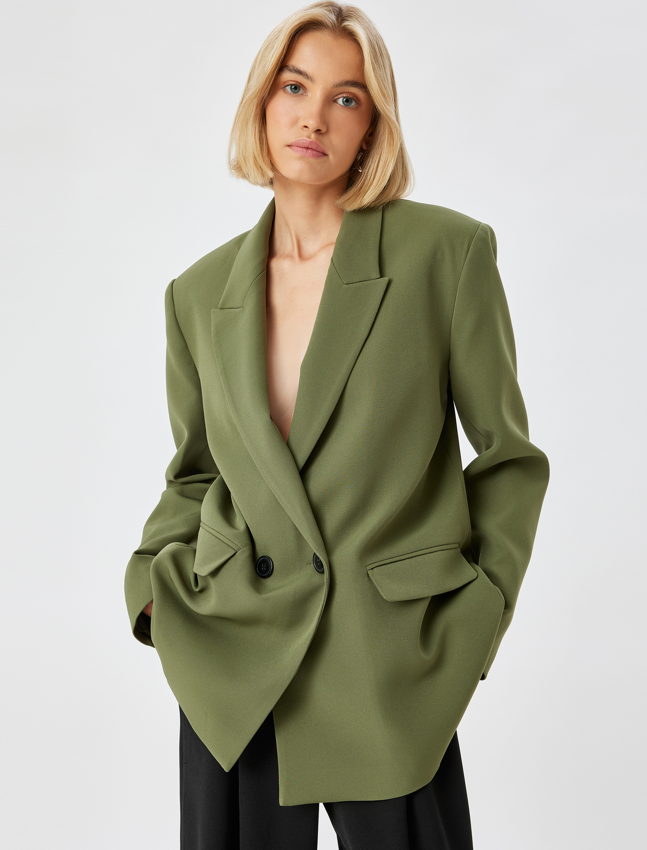   Kruvaze Oversize Blazer Ceket Düğmeli