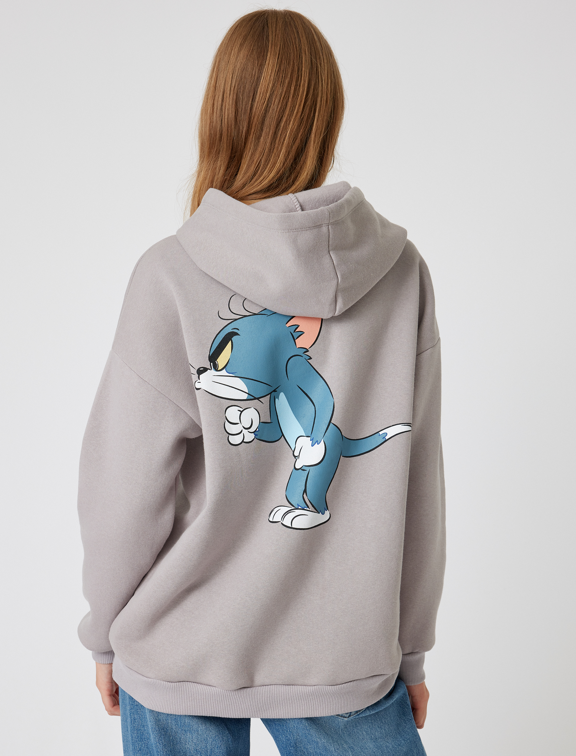   Şardonlu Tom ve Jerry Oversize Kapüşonlu Sweatshirt Baskılı Lisanslı