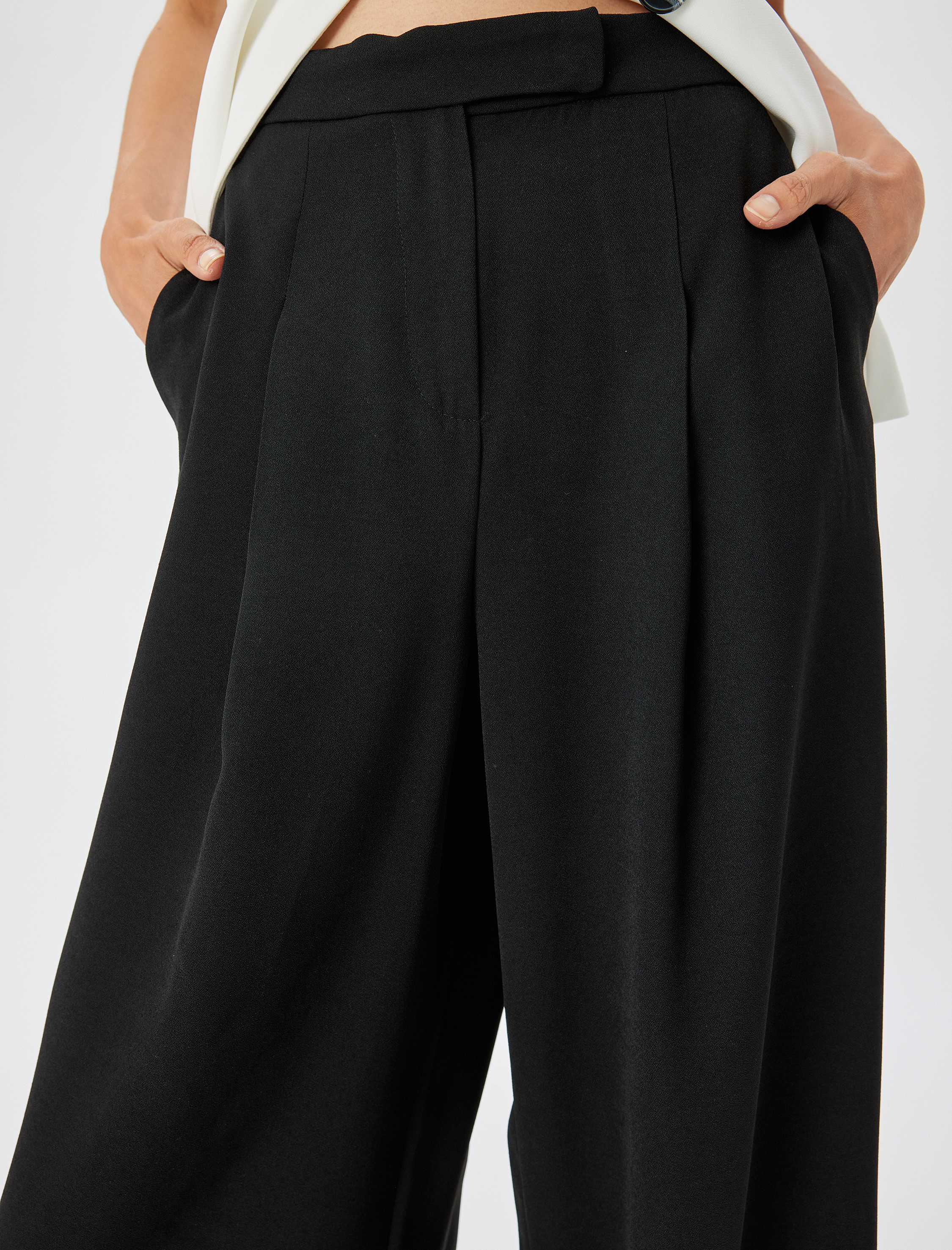   Cepli Pile Detaylı Yüksek Bel Palazzo Pantolon