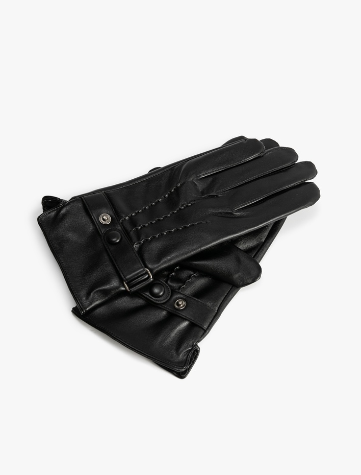 Erkek Suni Deri Eldiven Çıt Çıt Düğme Detaylı