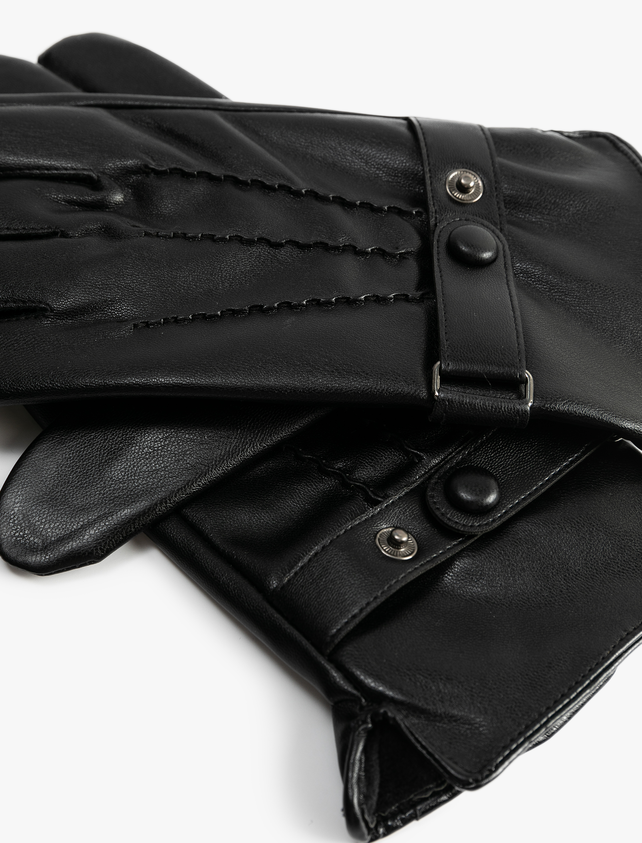 Erkek Suni Deri Eldiven Çıt Çıt Düğme Detaylı