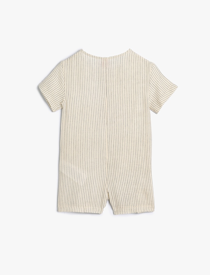 Erkek Bebek Tulum Bisiklet Yaka Kısa Kollu Pamuklu Düğme Detaylı