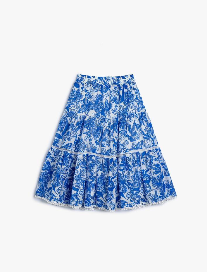 Kız Çocuk Etek Çiçek Desenli Katlı Beli Lastikli