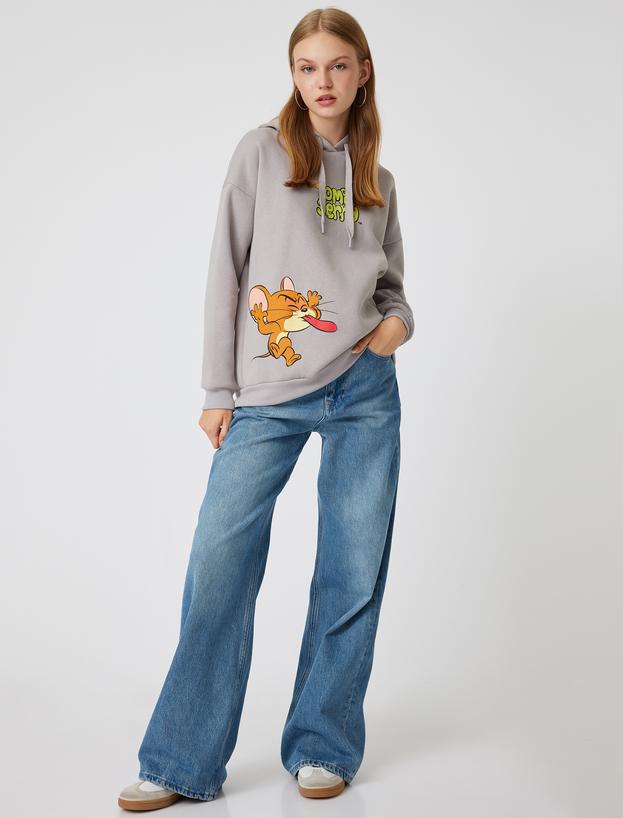 Tom ve Jerry Oversize Kapüşonlu Sweatshirt Baskılı Lisanslı_0