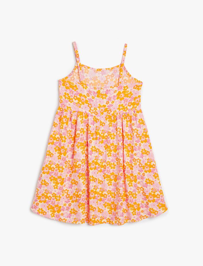 Kız Çocuk Elbise İnce Askılı Çiçek Desenli