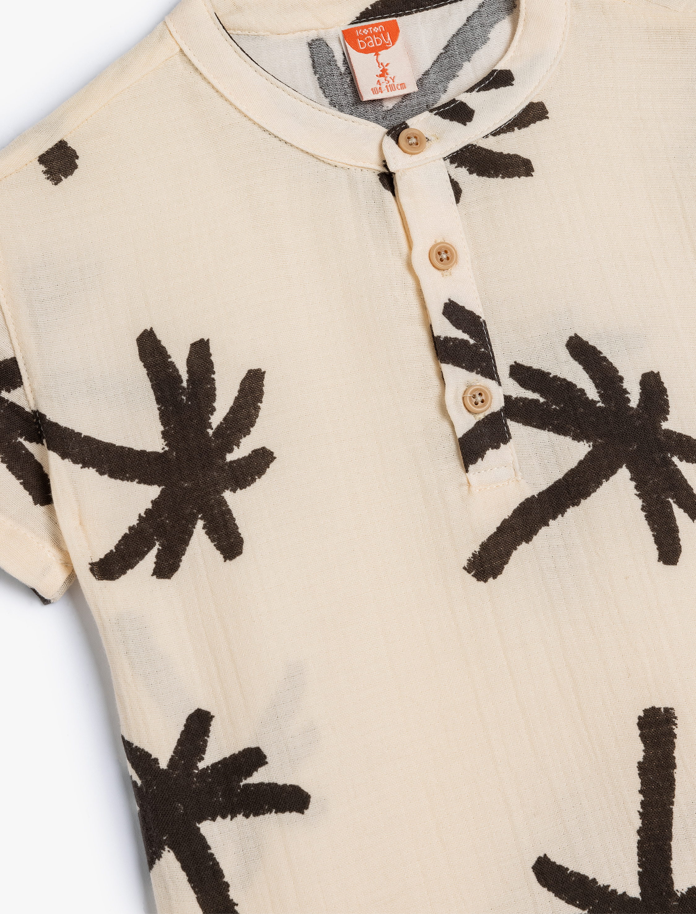  Erkek Bebek Gömlek Palmiye Baskılı Kısa Kollu Yuvarlak Yaka