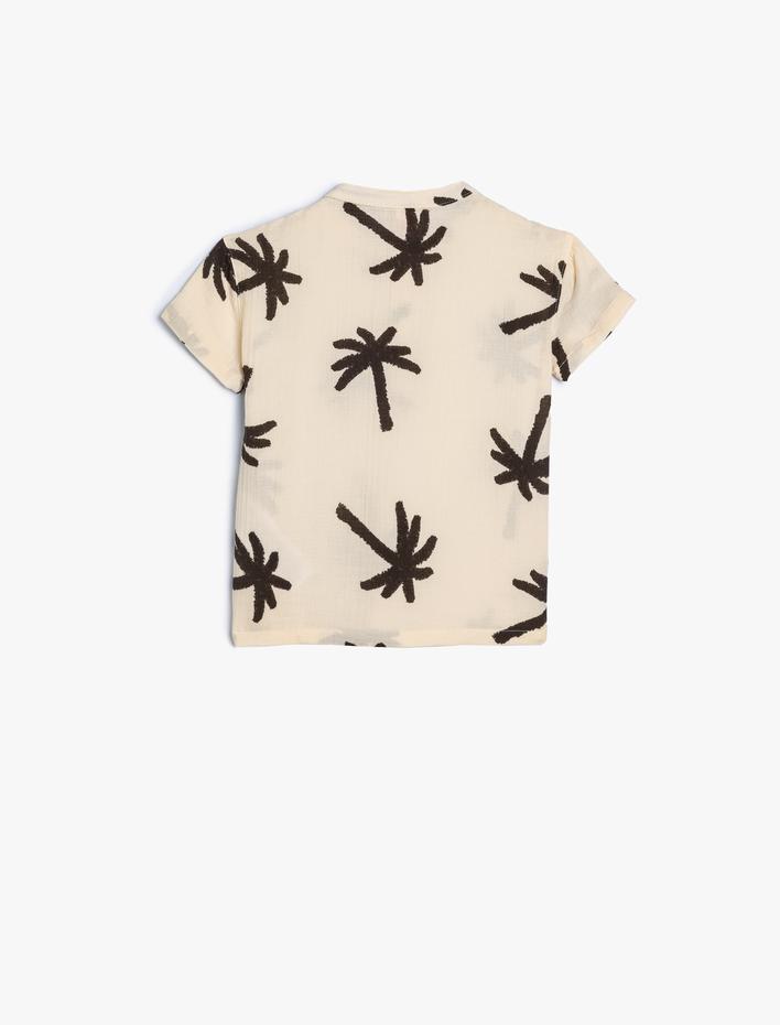 Erkek Bebek Gömlek Palmiye Baskılı Kısa Kollu Yuvarlak Yaka