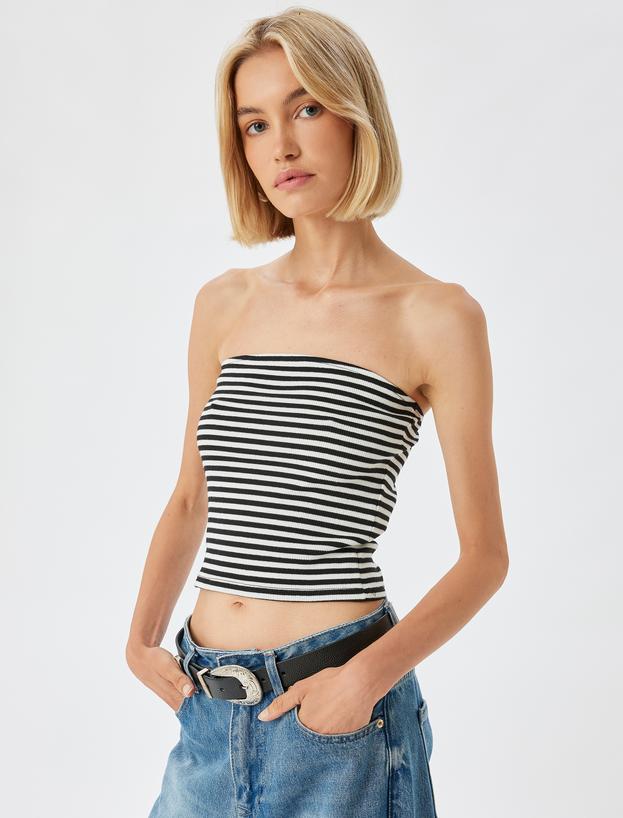 Straplez Crop Üst Ribanalı Slim Fit_2