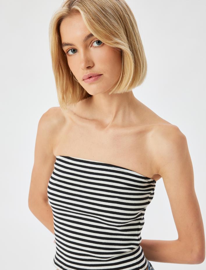  Straplez Crop Üst Ribanalı Slim Fit