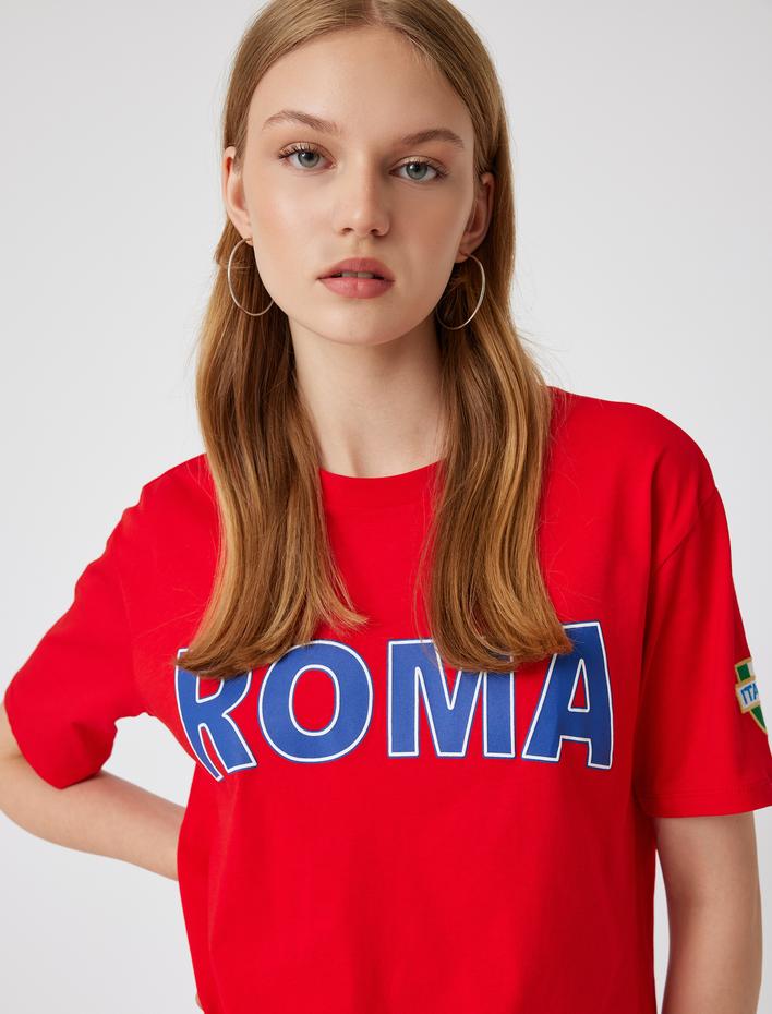  Arkası Baskılı Tişört Oversize Bisiklet Yaka Kısa Kollu