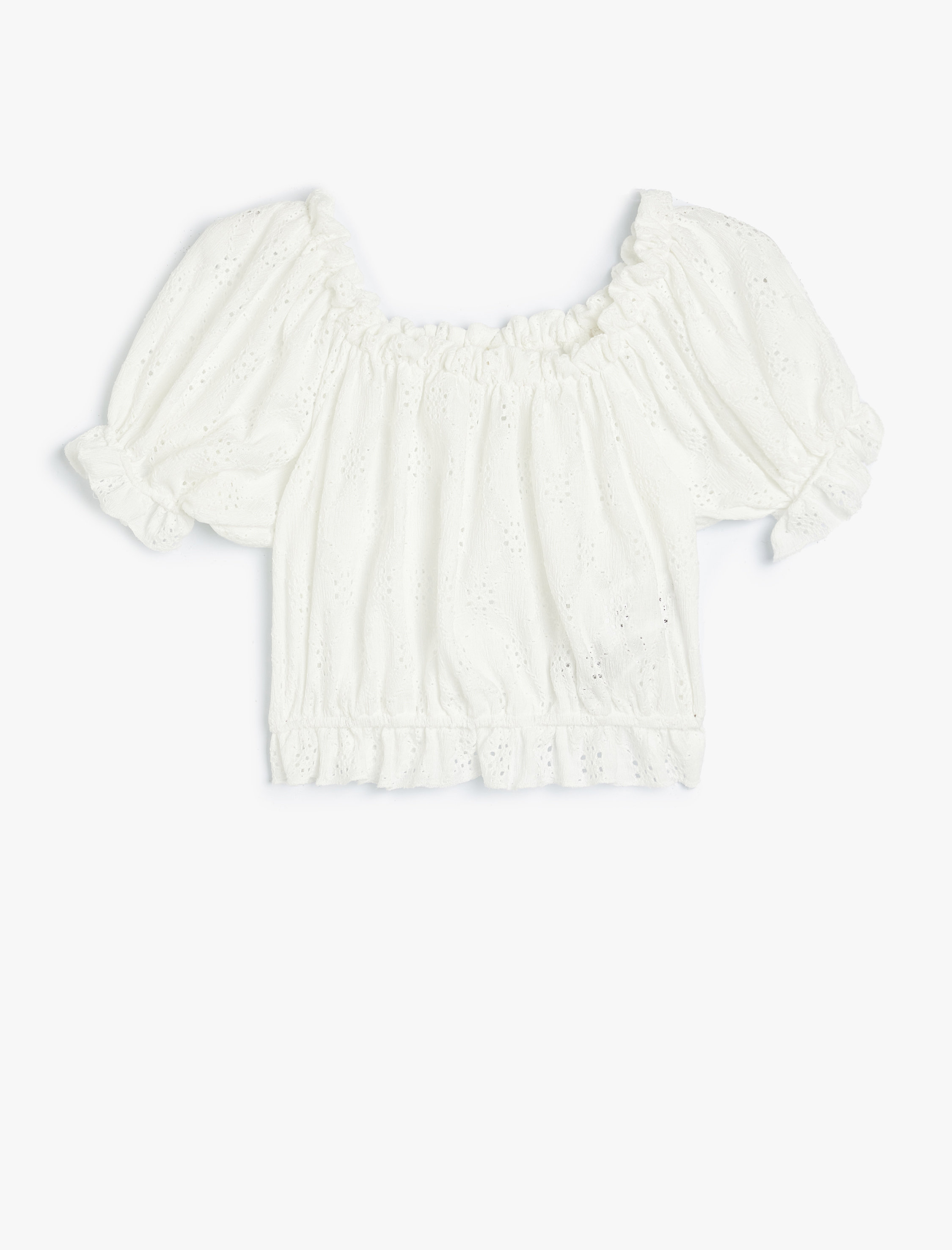 Koton Crop Bluz Kısa Balon Kollu Fırfır Detaylı -1
