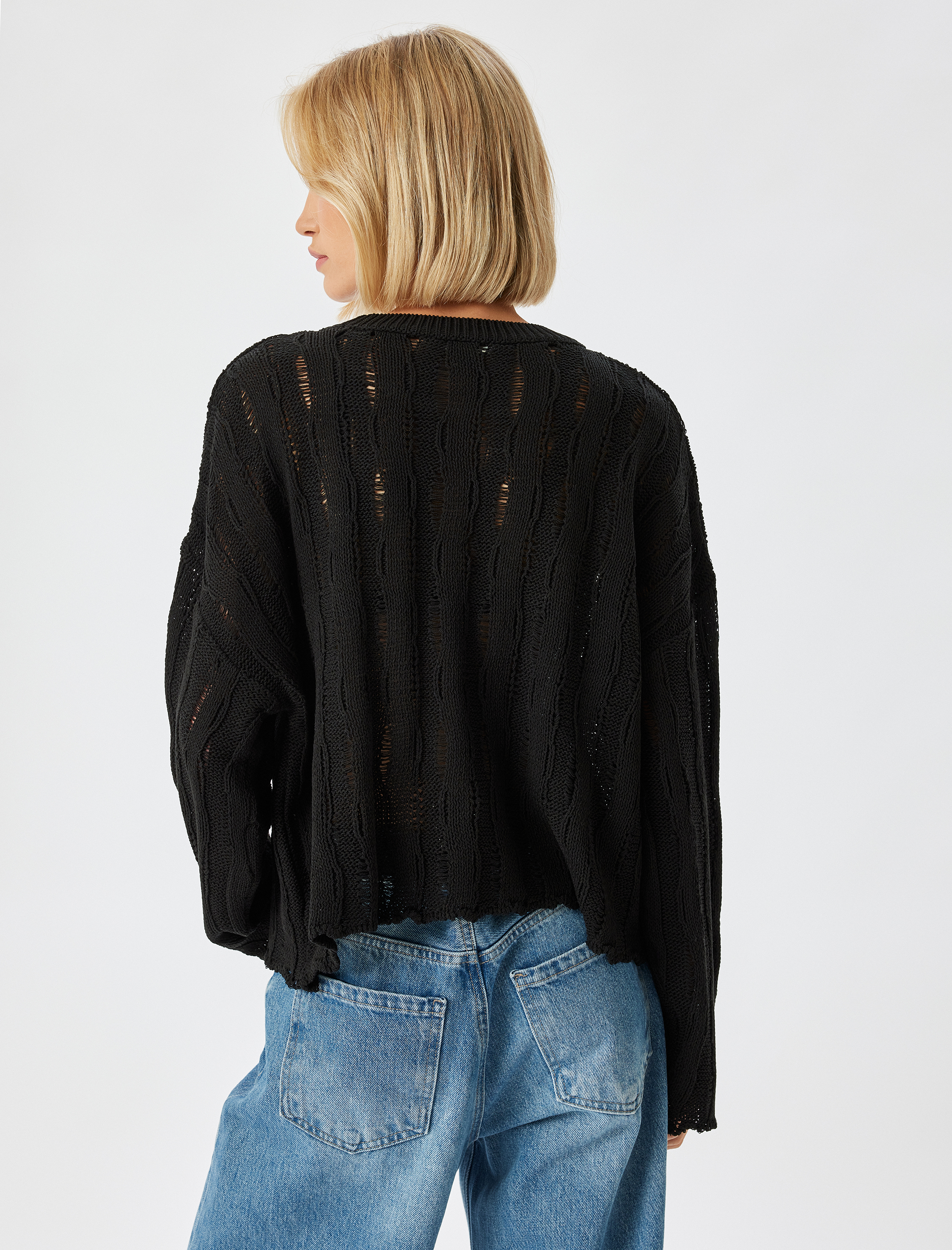   Ajurlu Triko Kazak Bisiklet Yaka Uzun Kollu