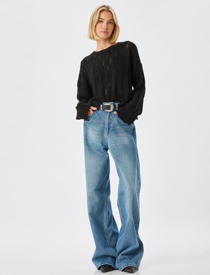  Ajurlu Triko Kazak Bisiklet Yaka Uzun Kollu