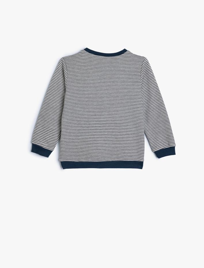 Erkek Bebek Sweatshirt Peluş Tilki Aplike Detaylı Bisiklet Yaka