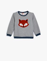 Sweatshirt Peluş Tilki Aplike Detaylı Bisiklet Yaka