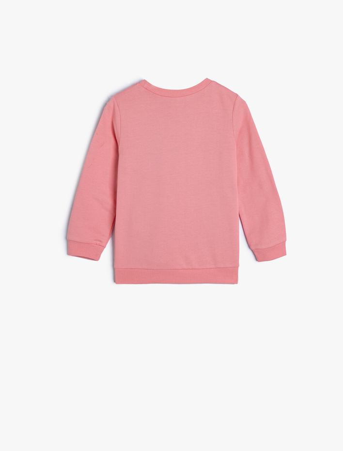 Kız Bebek Sweatshirt Kedi Baskılı Bisiklet Yaka Pamuklu Şardonlu