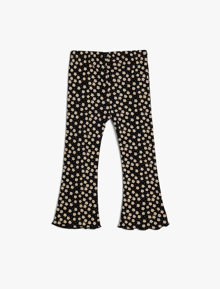 Kız Bebek İspanyol Paça Tayt Çiçekli Cep Detaylı Fitilli