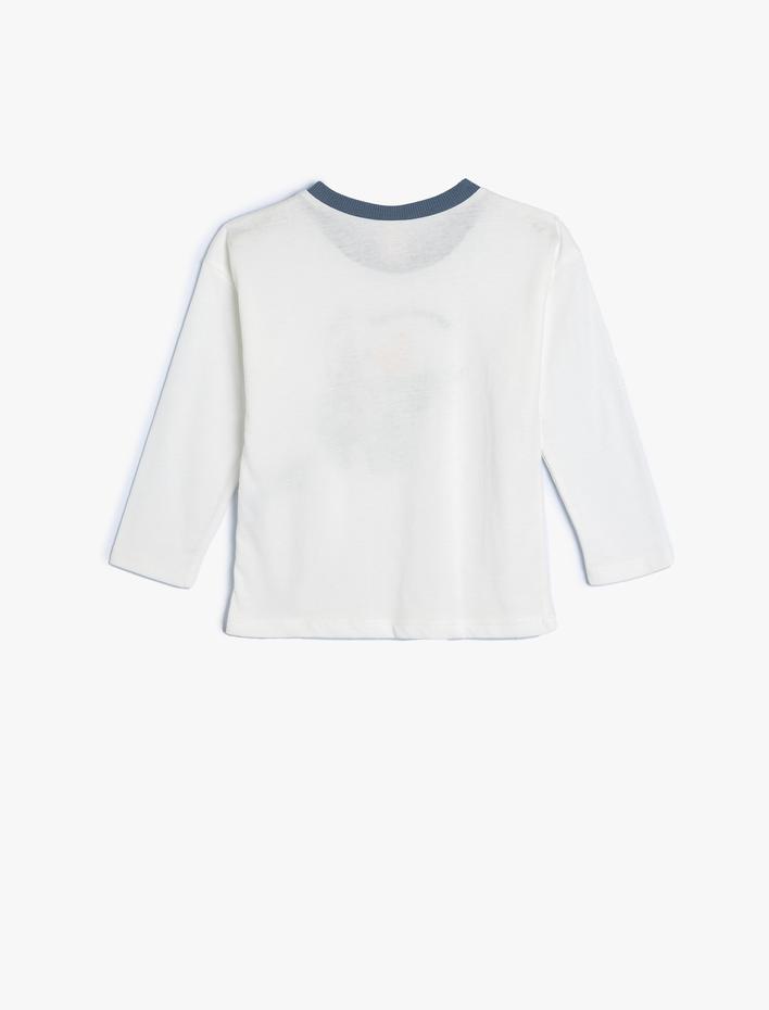 Erkek Bebek Tişört Hayvanlar Baskılı Uzun Kollu Bisiklet Yaka Pamuklu