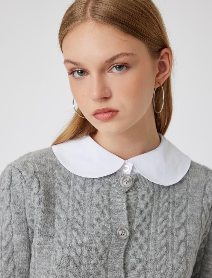  Triko Bebe Yaka Düğmeli Dokulu Uzun Kollu Hırka