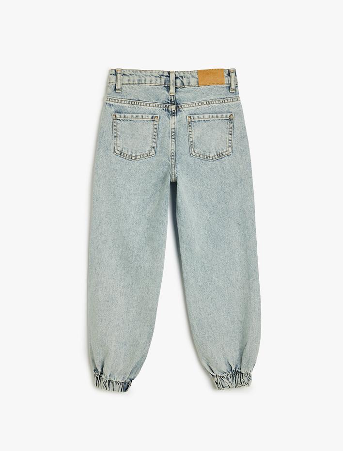 Kız Çocuk Jogger Kot Pantolon Cepli Pamuklu - Jegging Jean Beli Ayarlanabilir Lastikli