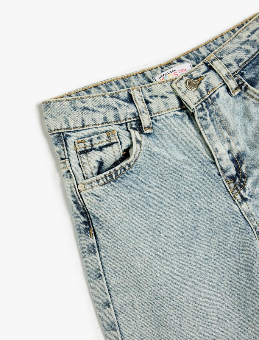  Kız Çocuk Jogger Kot Pantolon Cepli Pamuklu - Jegging Jean Beli Ayarlanabilir Lastikli