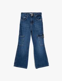 Geniş Paça Kot Pantolon Cepli Pamuklu - Wide Leg Jean