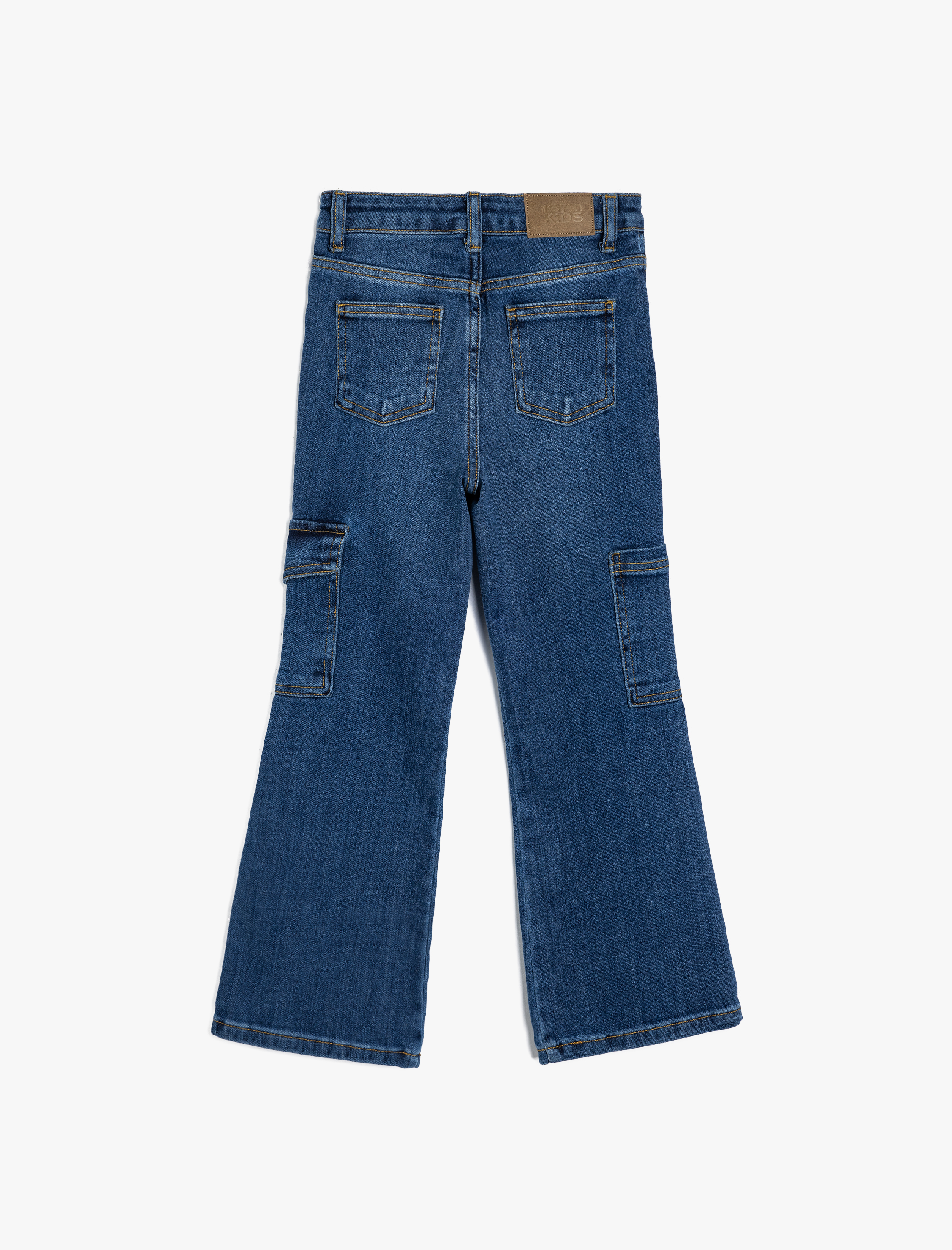 Kız Çocuk Geniş Paça Kot Pantolon Cepli Pamuklu - Wide Leg Jean