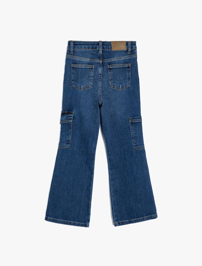 Kız Çocuk Geniş Paça Kot Pantolon Cepli Pamuklu - Wide Leg Jean