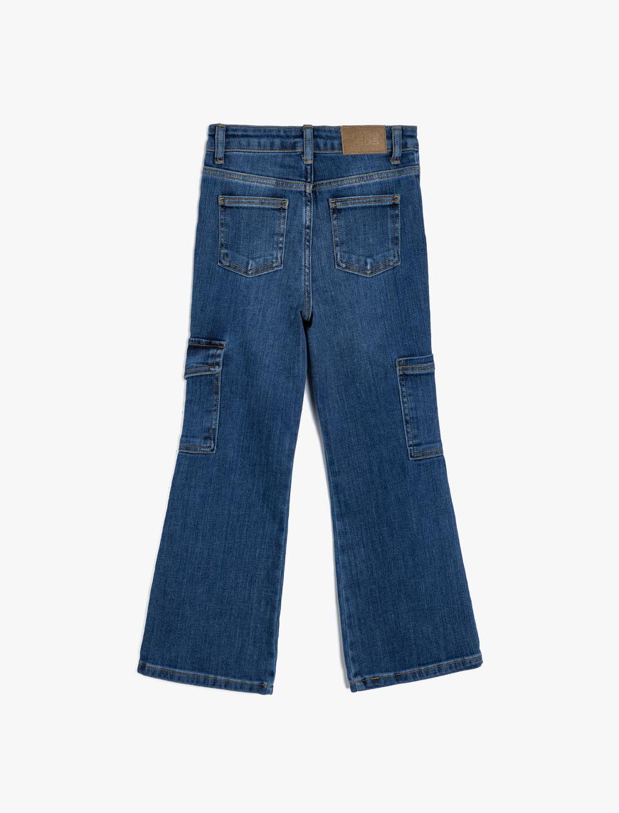  Kız Çocuk Geniş Paça Kot Pantolon Cepli Pamuklu - Wide Leg Jean