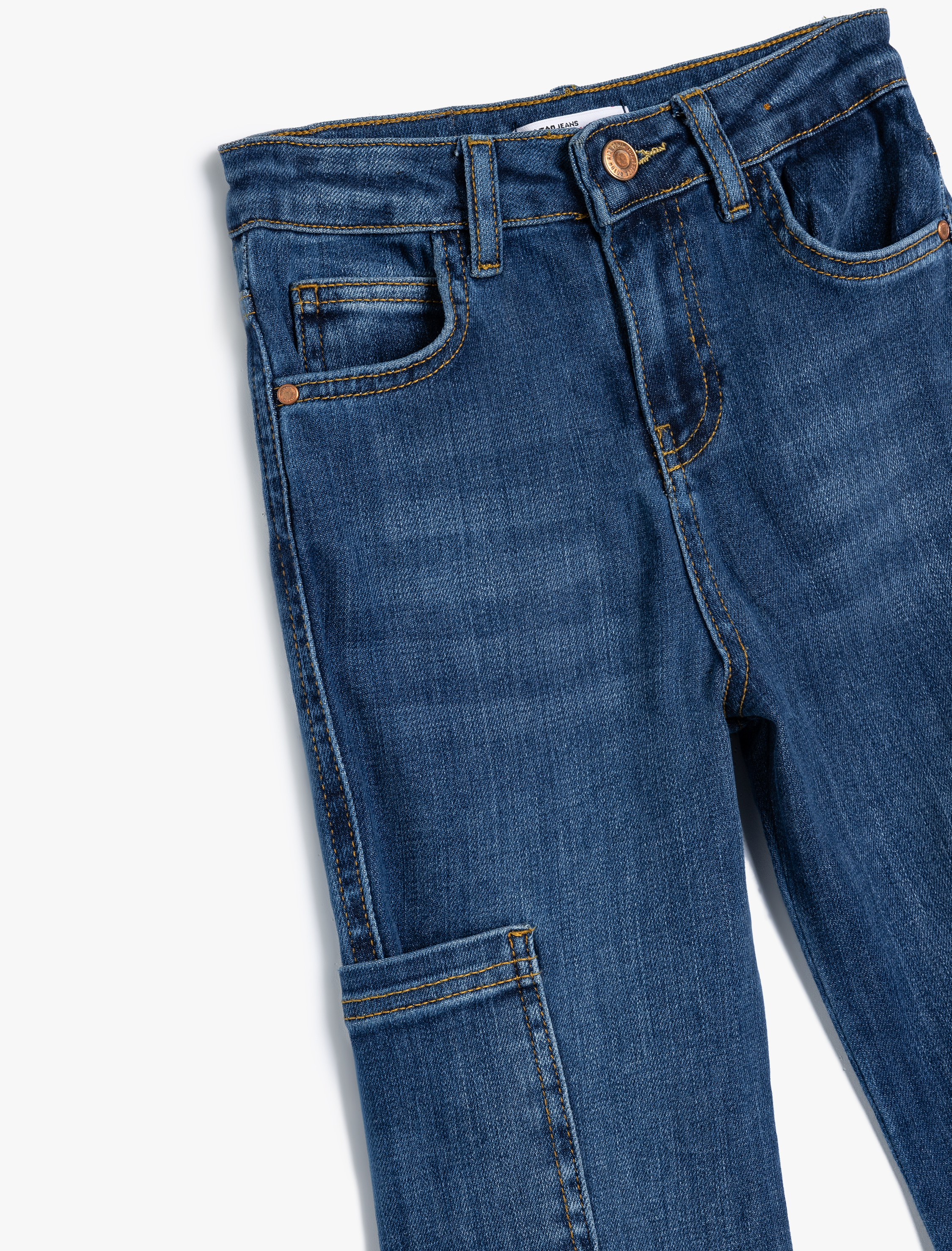 Kız Çocuk Geniş Paça Kot Pantolon Cepli Pamuklu - Wide Leg Jean