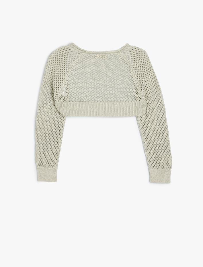 Kız Çocuk Crop Triko Hırka Ajurlu Uzun Kollu