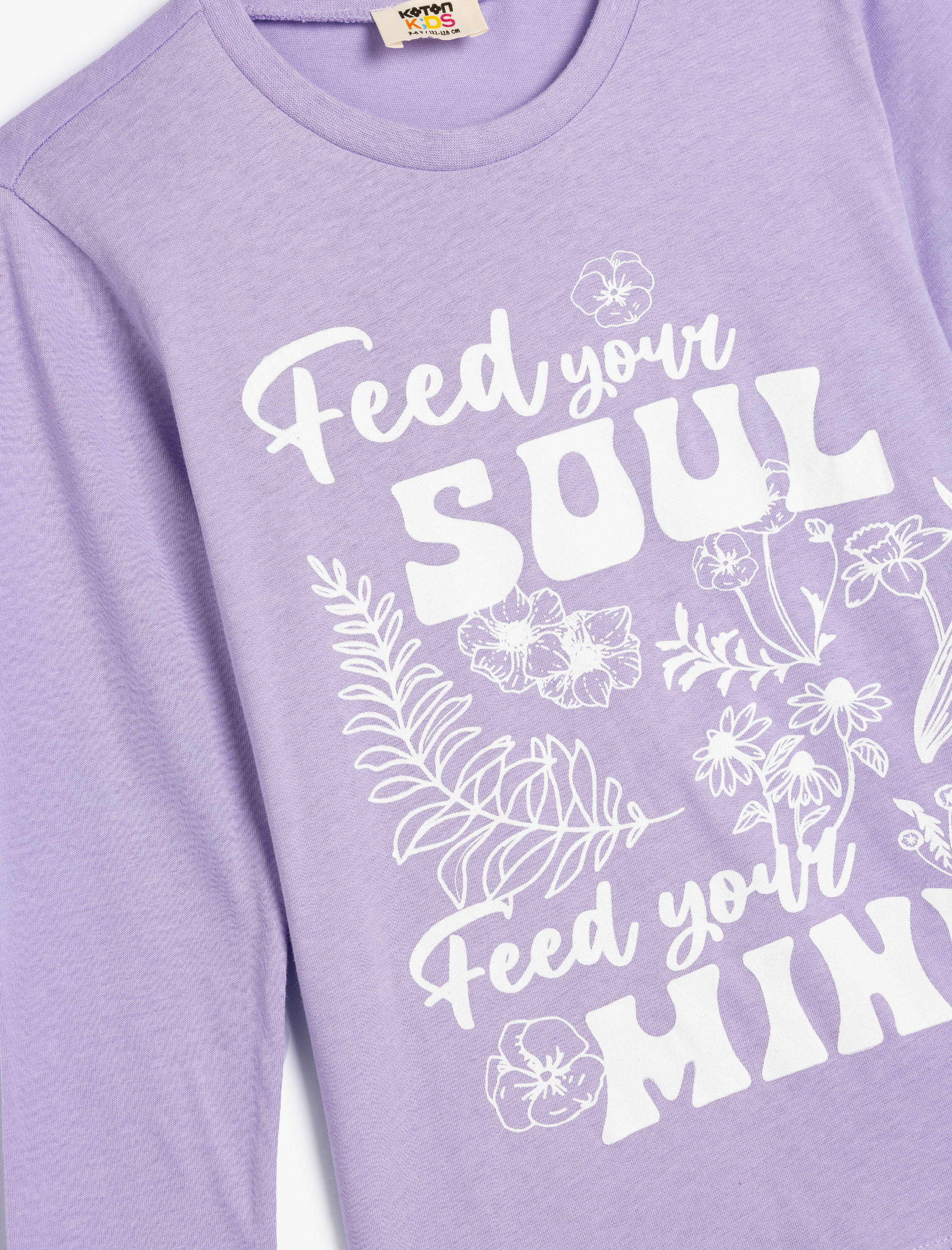  Kız Çocuk Uzun Kollu Slogan Baskılı Pamuklu Bisiklet Yaka Tişört