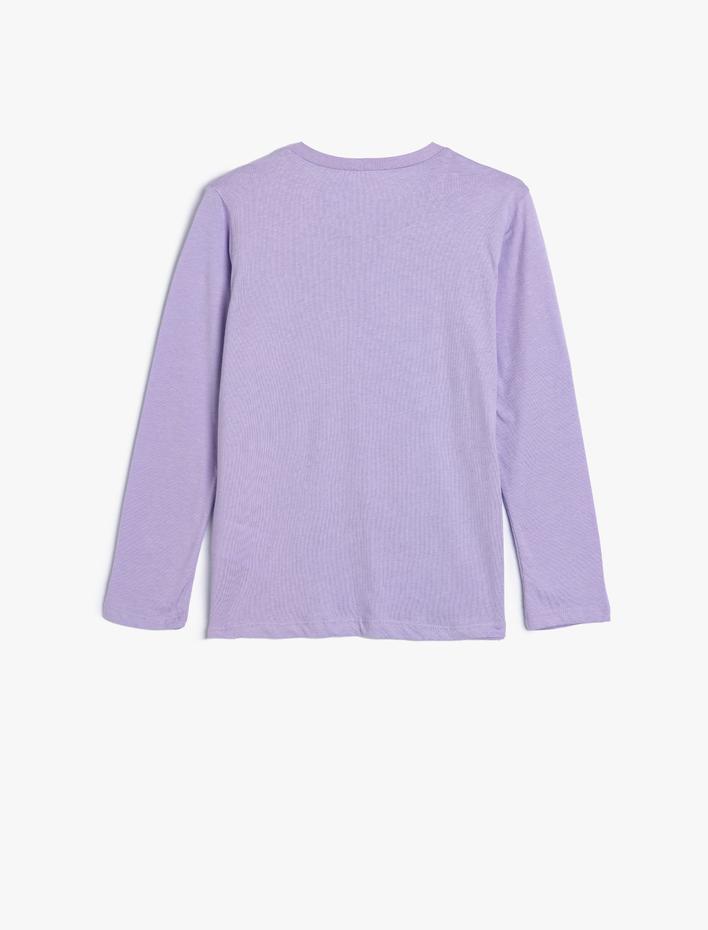 Kız Çocuk Uzun Kollu Slogan Baskılı Pamuklu Bisiklet Yaka Tişört