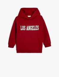 Kapşonlu Sweatshirt Los Angeles Baskılı Şardonlu