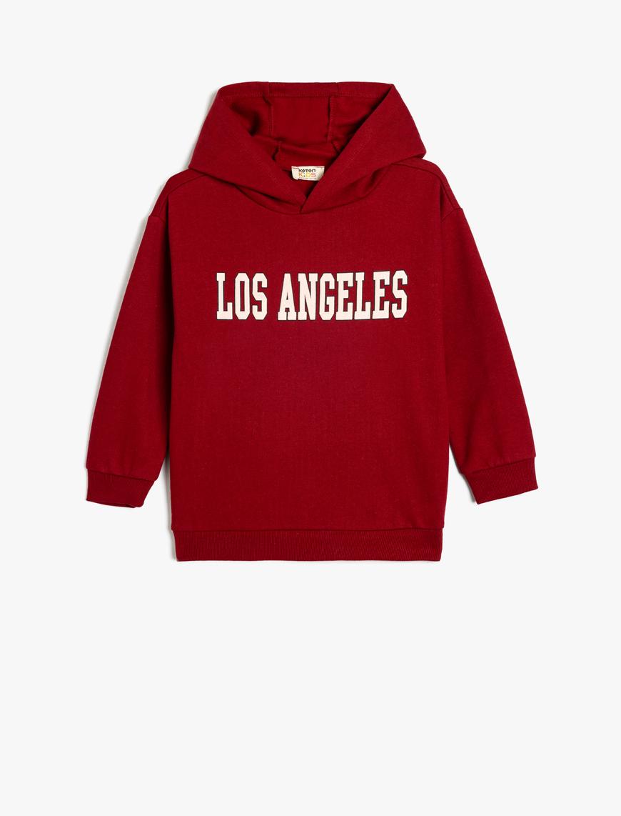  Erkek Çocuk Kapşonlu Sweatshirt Los Angeles Baskılı Şardonlu