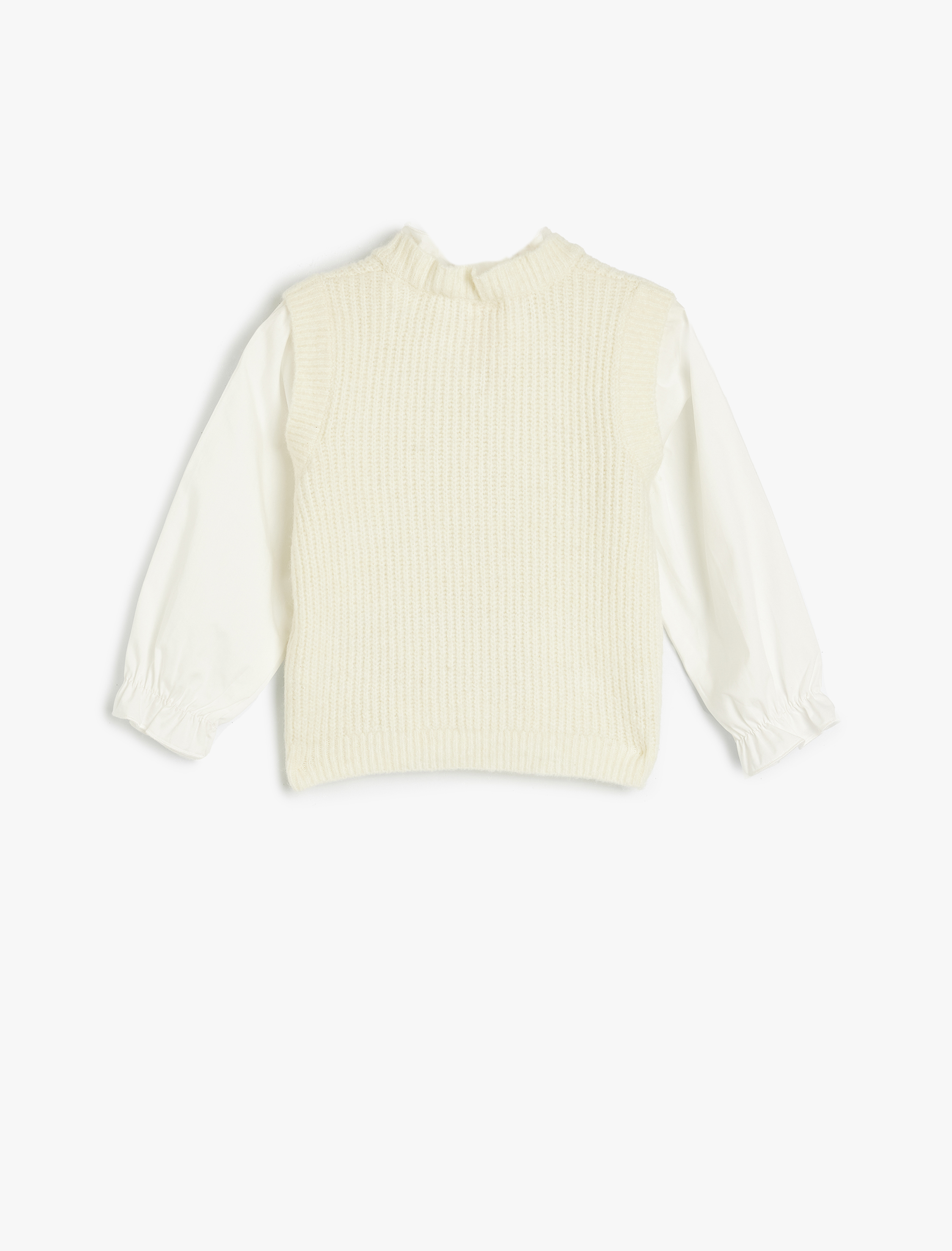  Kız Bebek Triko Kazak Fırfır Yaka Detaylı Çiçek İşlemeli