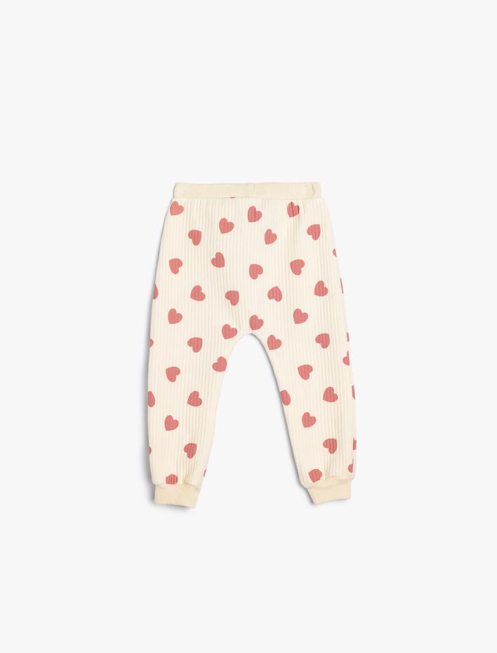 Kız Bebek Eşofman Altı Ribanalı Kalp Baskılı Pamuklu