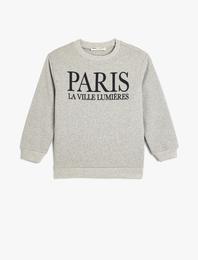 Sweatshirt Paris Baskılı Bisiklet Yaka Uzun Kollu Şardonlu