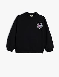 Sweatshirt Kelebek Baskılı Bisiklet Yaka Uzun Kollu Şardonlu