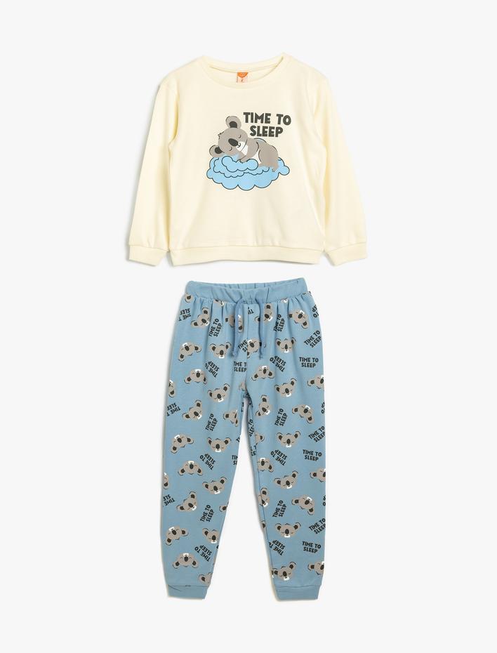 Erkek Bebek Pijama Takımı Koala Baskılı Uzun Kollu Bisiklet Yaka Pamuklu