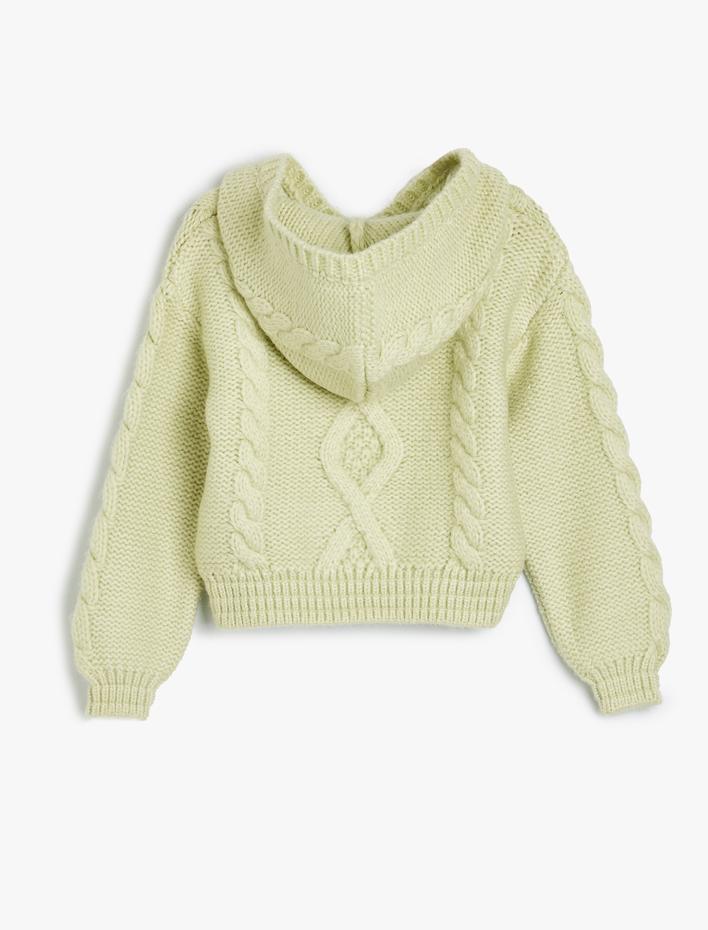 Kız Çocuk Kapşonlu Örgü Kazak Uzun Kollu